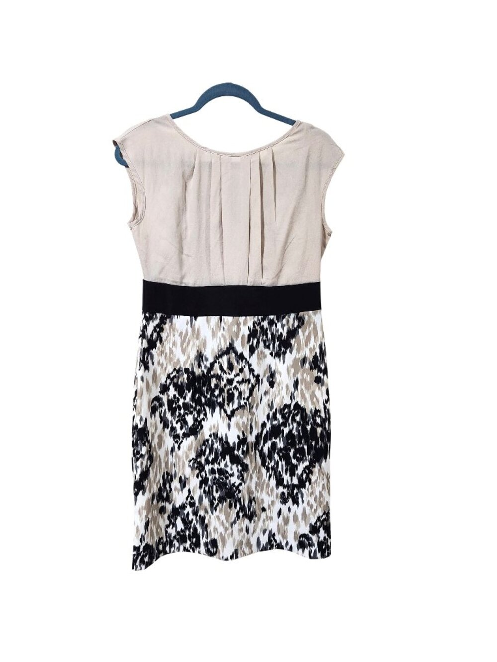 Dressbarn Beige & Black Sleeveless Dress Pleated Neckline & Back Zipper Size 10